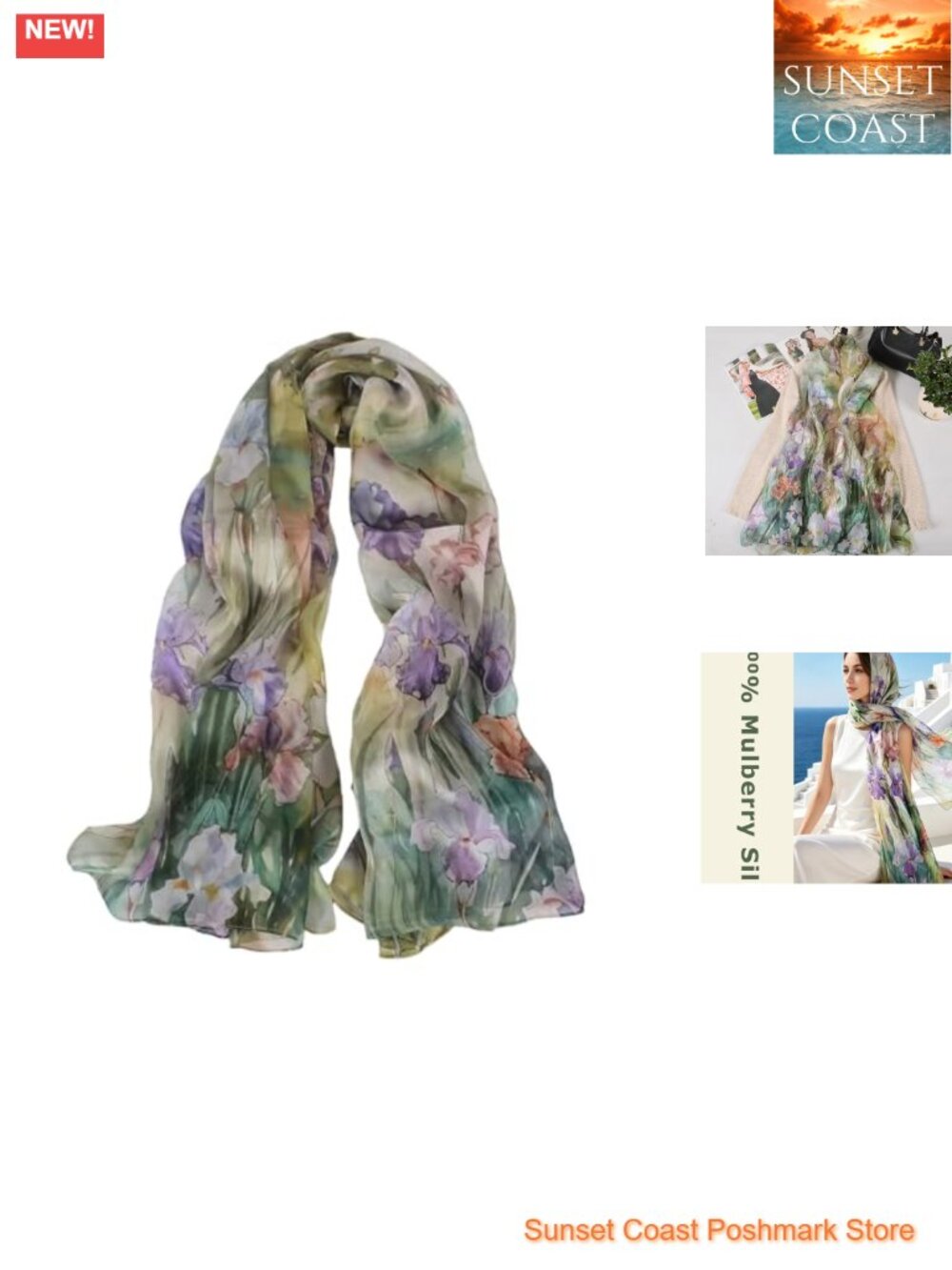 100% Mulberry Silk Chiffon Scarf 70x43 Oversized Wrap Shawl Lightweight Multiway